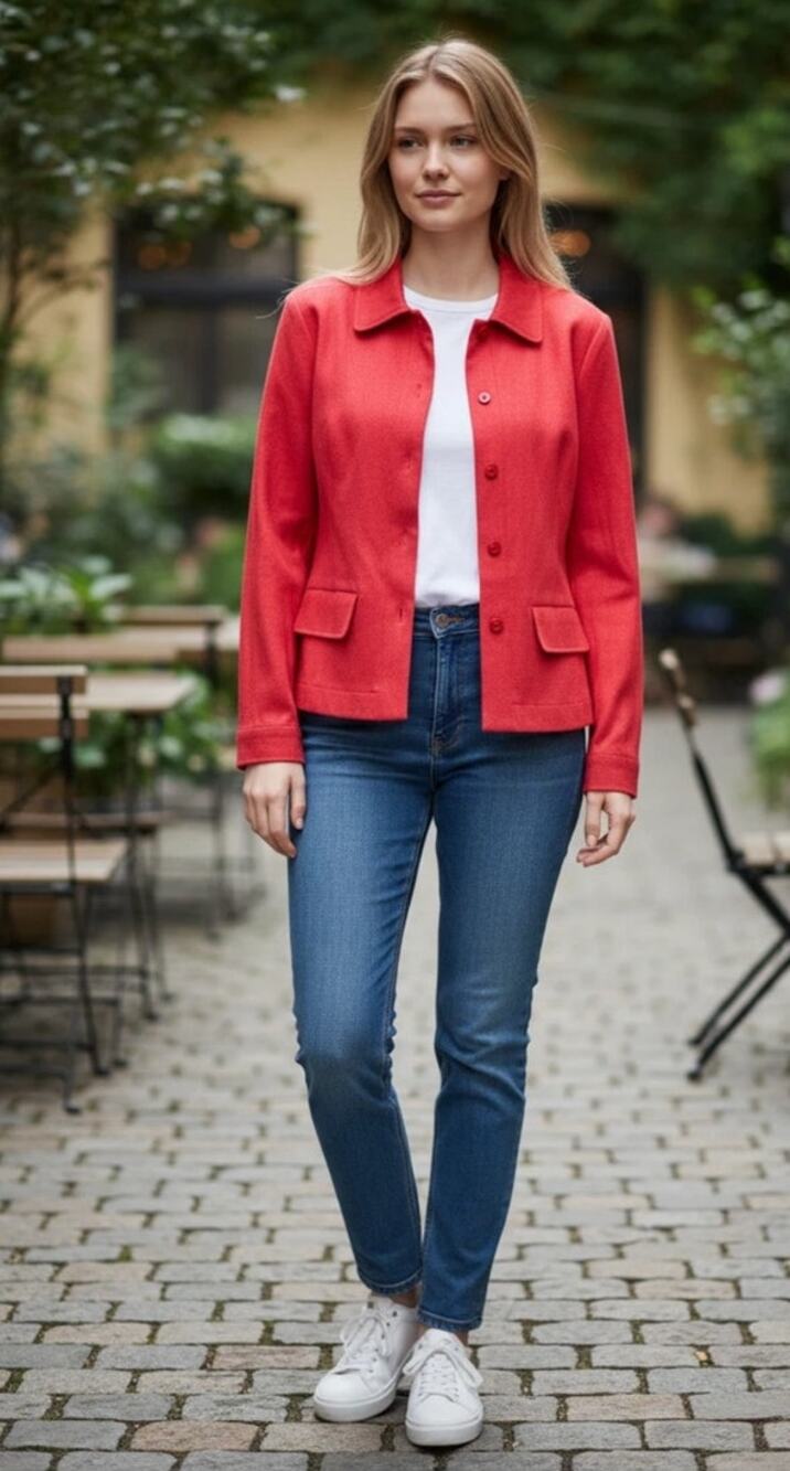 Cabi Womens Blazer Jacket Size 12 Maroon Red Button Front Fall Layering